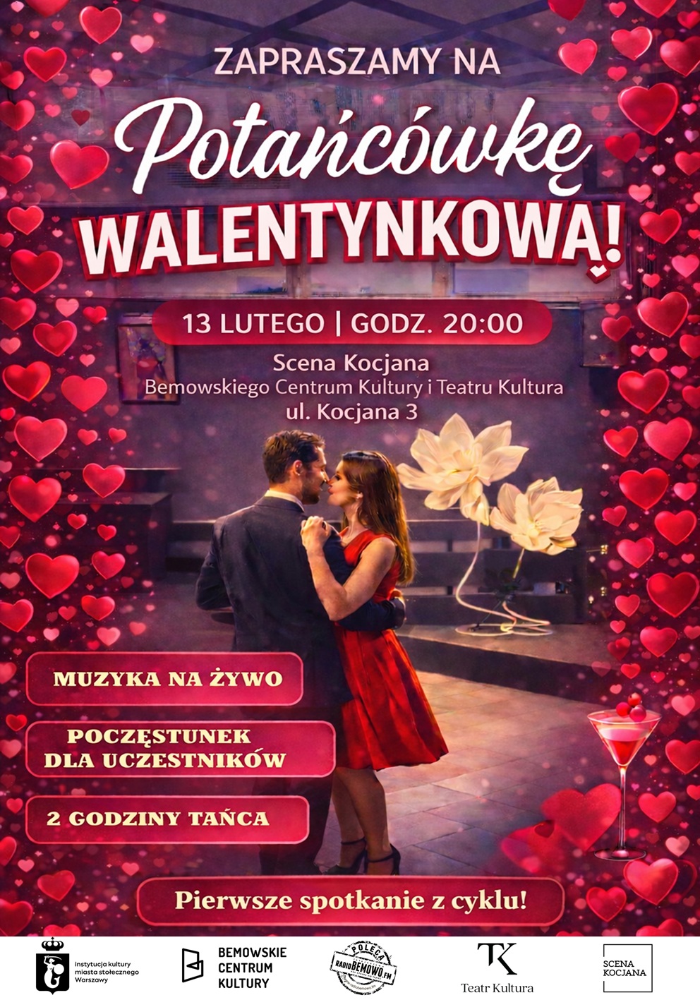 Tańcząca para pośród serduszek