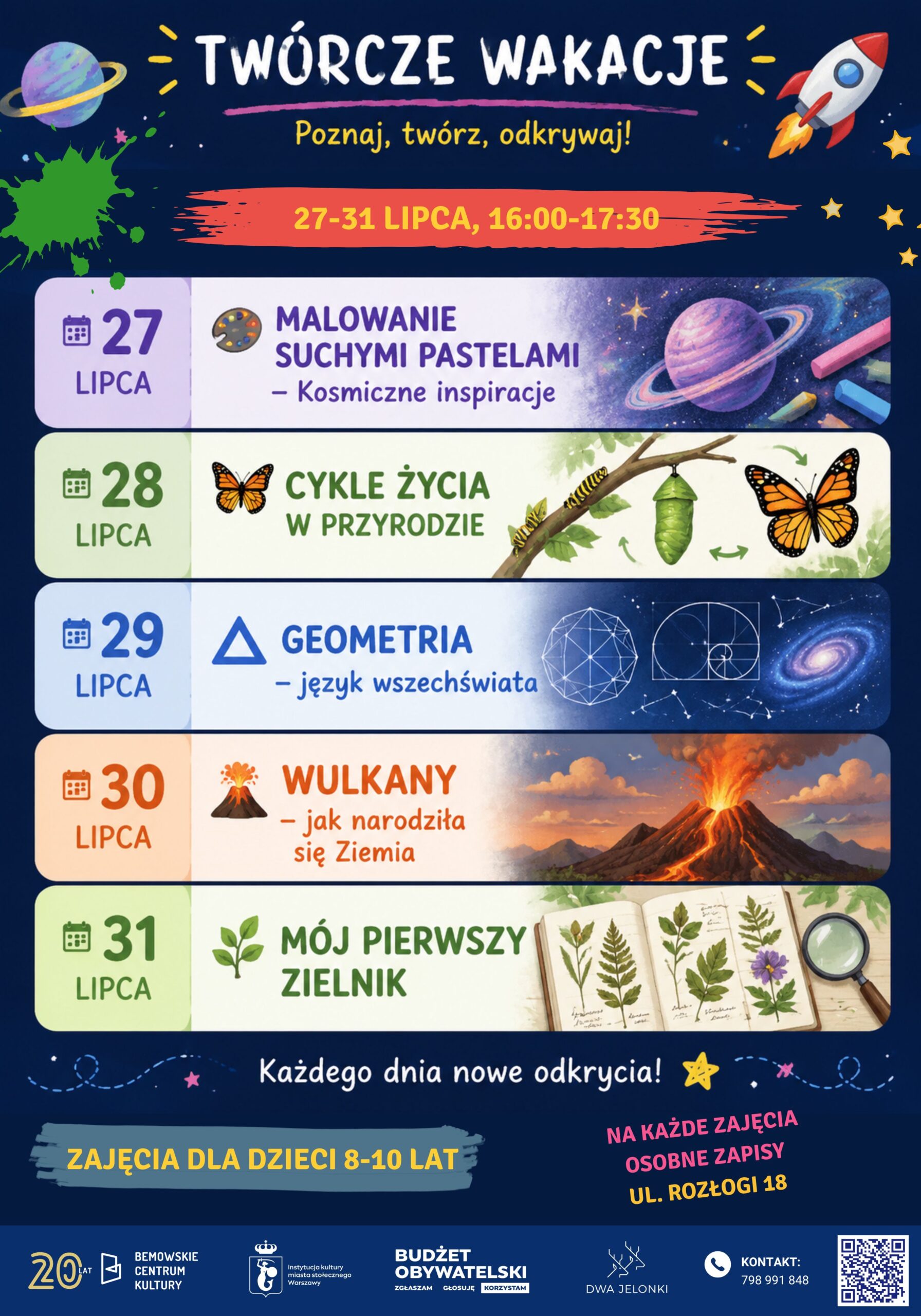 plakat z rozpiską twórczych wakacji